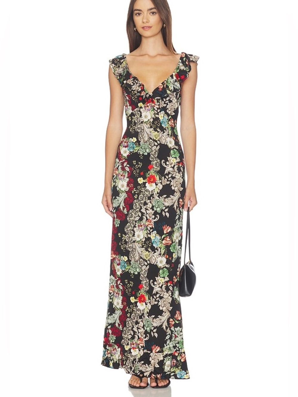 Alice + Olivia Gemma Button Front Ruffle Maxi Dress